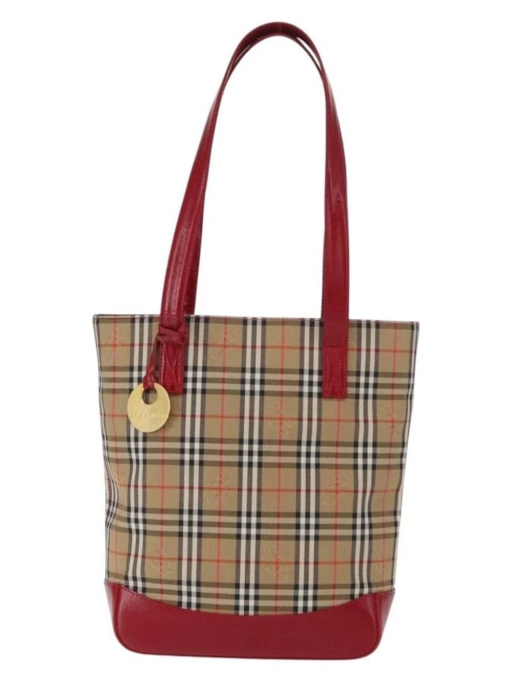 BURBERRY Nova Check Tote Bag Canvas Leather Beige Red gold Auth gh1367 - Picture 2 of 16
